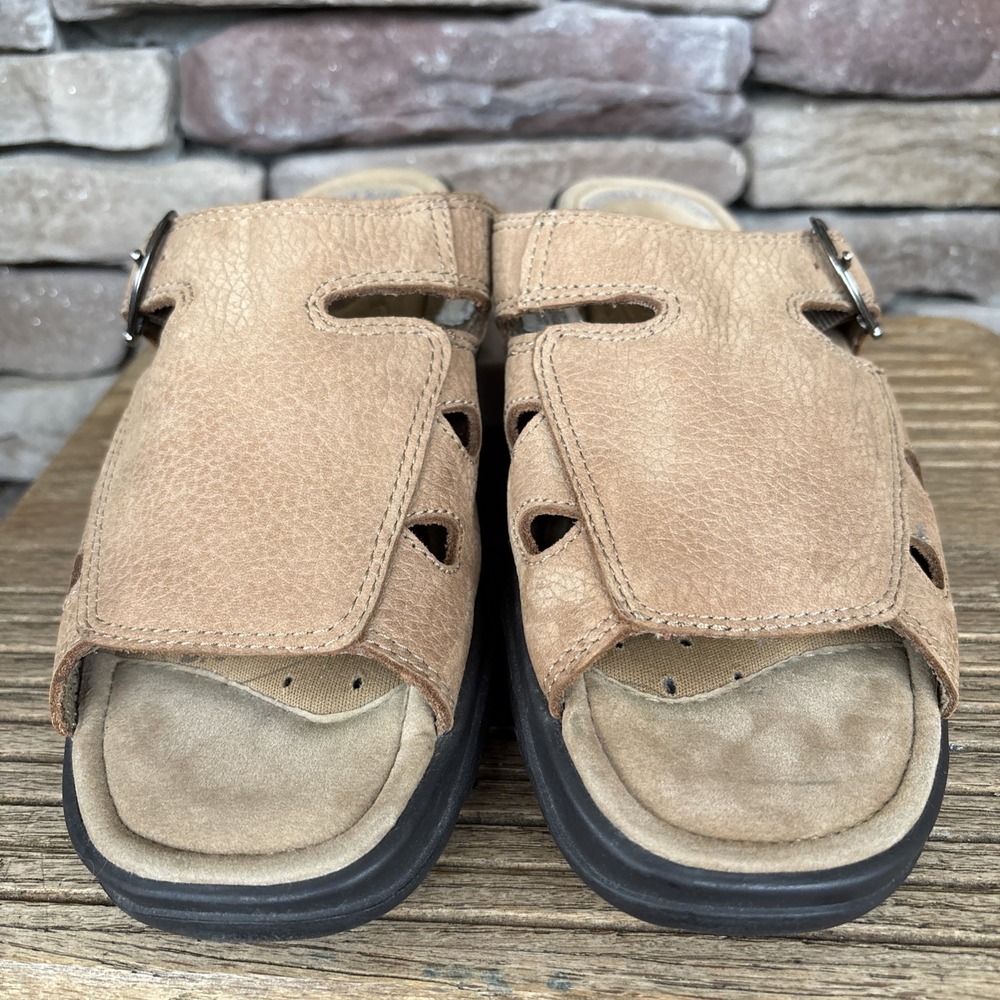 Dr Scholls Sandals Womens 6.5 W "Thelma"Brown Leather Slip On Buckle Slides